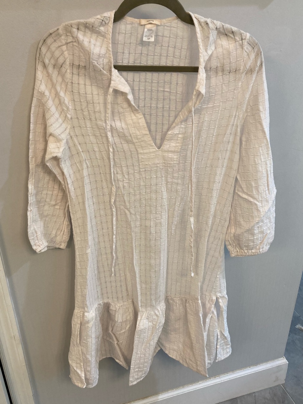 Eberjey Summer Of Love Swim Cover Up Cotton Tunic Dress White Sheer Beach Size S